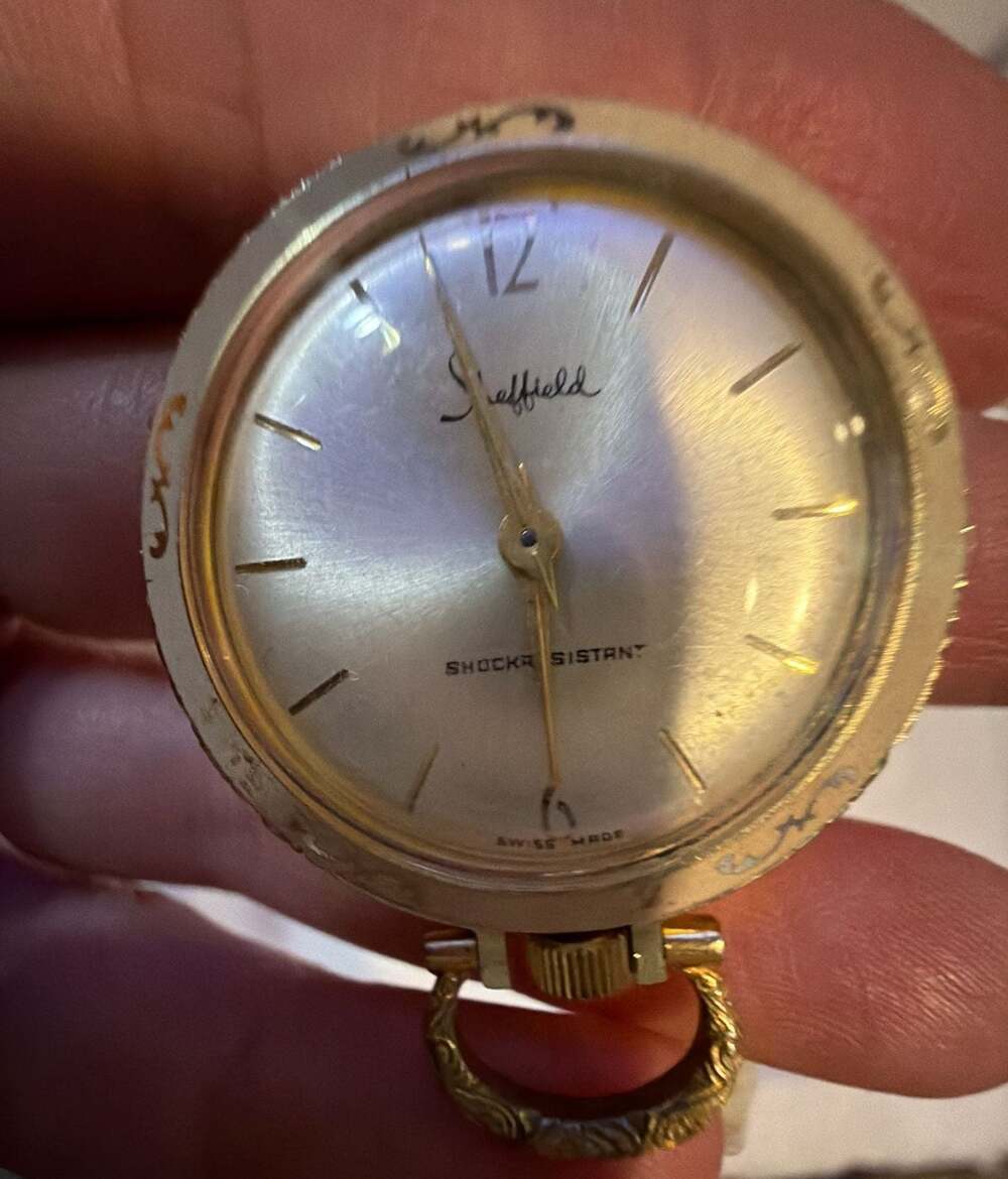Vintage Sheffield Shock-Resistant Gold-Tone Pocket Watch works